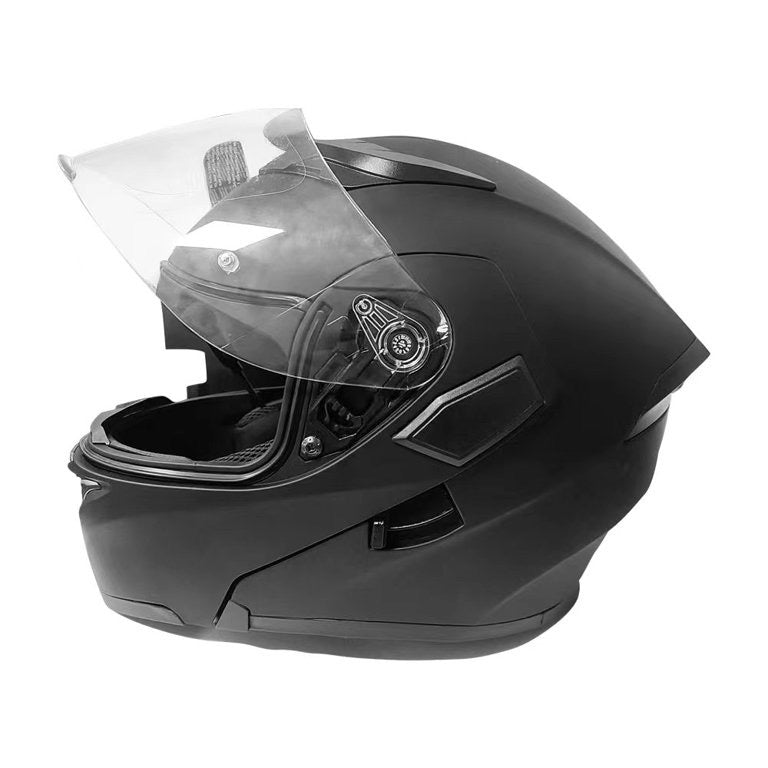 Motorcycle Full Face Helmet Flip up Helmets with Bluetooth Headset Adult Matte Black